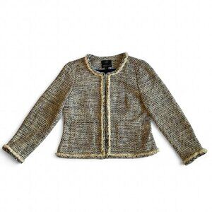 J.Crew Speckled Tweed Braided Trim Fitted Blazer Jacket - Fabric Made in Italy